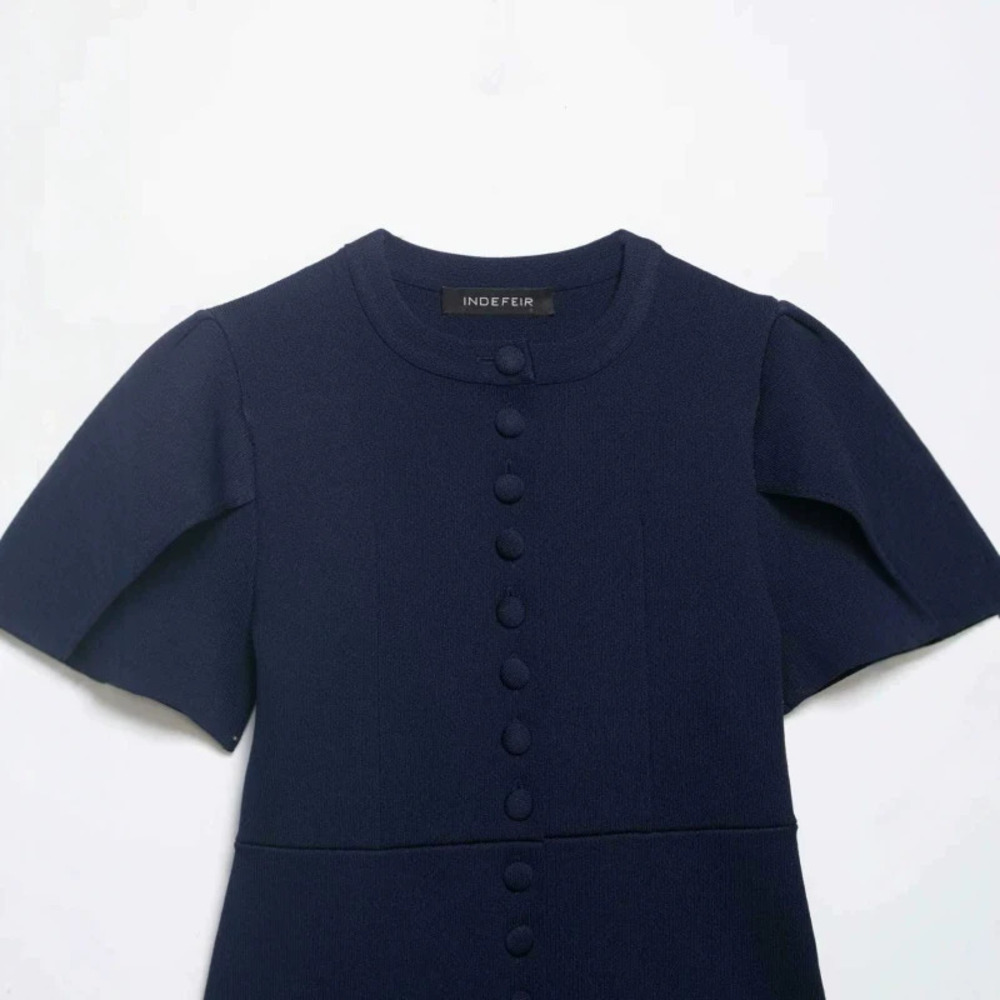 ZARA Summer Chic Versatile Navy Blue Fitted Knit Top